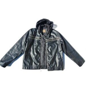 Arizona Jean Co Coat Faux Leather Moto Bomber Cafe Racer Stripes Y2k Biker